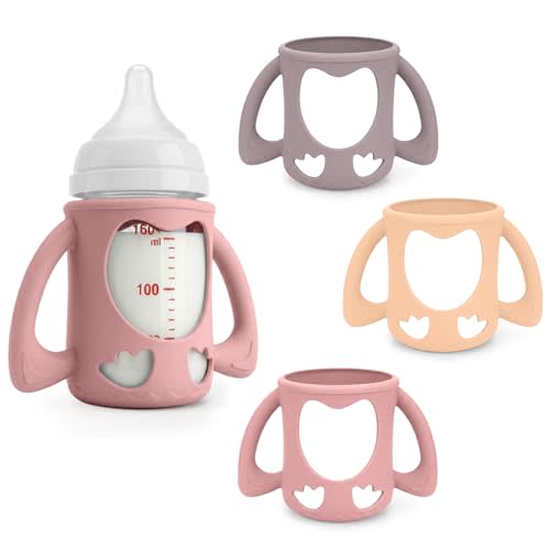 3 Pack Baby Bottle Handles & Holders for Pigeon & Lansinoh | Compatible with Pigeon and Lansinoh 5 oz, BPA-Free Food-Grade Easy-Grip Protective Sleeves for Glass Bottles, Dishwasher Safe