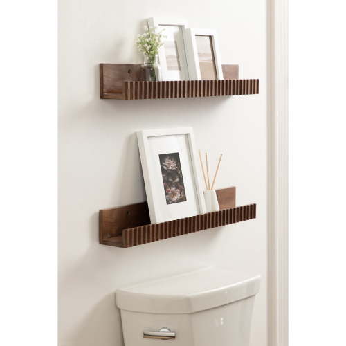 Kate and Laurel Furrow Modern Wood Photo Display Ledges, Set of 2, 24 Inches, Walnut Brown, Scalloped Floating Picture Ledge Shelf Set with Lip for Use as Nursery Book Shelves or Gallery Wall Decor