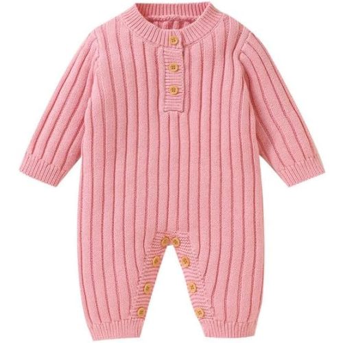 Neiwech Baby Boy Girl Romper Newborn Infant Knit Striped Solid Long Sleeve One Piece Jumpsuit Clothes