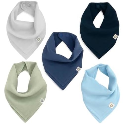 Kishu Baby Indi Organic Baby Bandana Bibs – Fairtrade 4-Way Reversible Drool Bibs for Boys & Girls – Unisex (Set of 5)