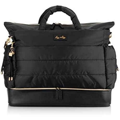 Itzy Ritzy Dream Weekender Travel Bag – Lightweight Overnight Bag with Base Compartment, 12 Pockets, Bottle Holders & Strap