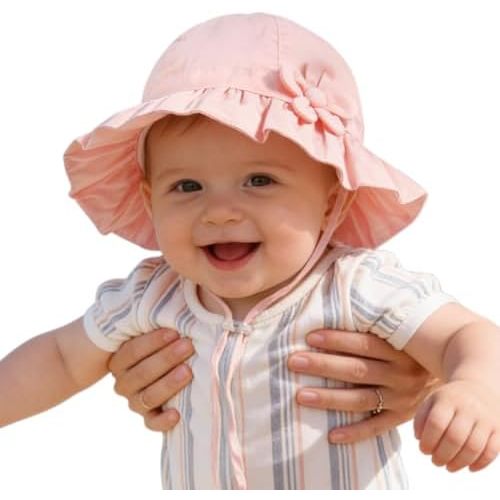 Baby Girl Wide Brim Bucket Hats with UPF 50+ Outdoor Adjustable Beach Hat with Sun Hat