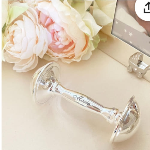Silver Plated rattle Custom Christening gift Memory gift Babyshower Personalised first rattle