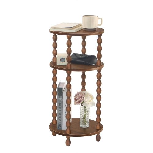 AWASEN Small Round End Table, Round Side Table with 3-Tier Open Shelf for Small Spaces, Wood Accent Table Nightstand for Bedroom, Living Room, Office, Walnut Brown