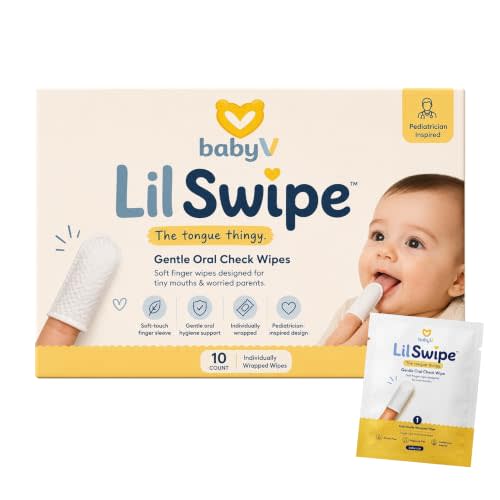 BabyV LilSwipe Baby Tongue & Gum Finger Wipes, 10 Count | Finger-Fit Design with Built-In Thumb Support