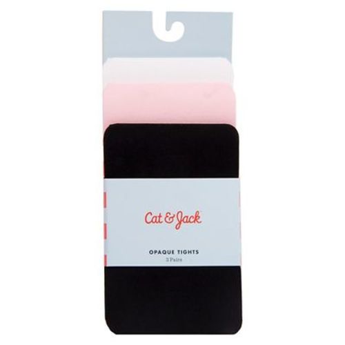 Baby Girls' 3pk Solid Opaque Tights - Cat & Jack™ Black/White/Pink 6-12M: High Waisted Knit Hosiery