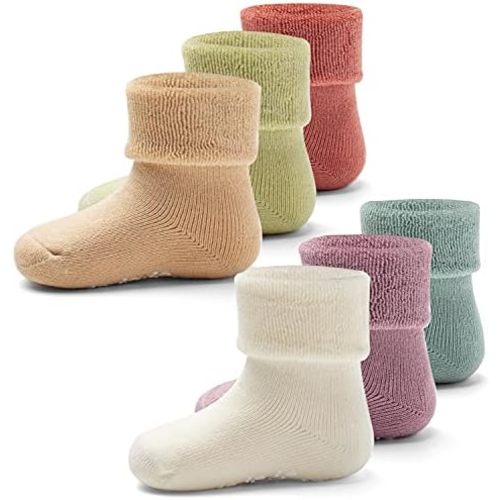 Baby Non Slip Warm Socks Baby Boys Thick Winter Socks with Grips for Baby Girls Non Skid Socks 6 Pack