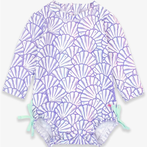 Novelty Long Sleeve One Piece Rash Guard Swim Suit with Ruffles