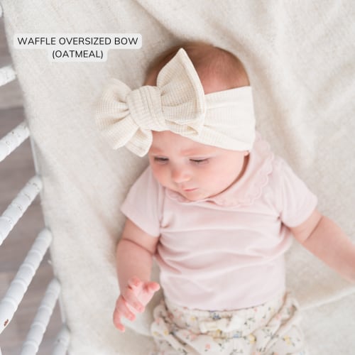 Sand Beige Waffle Baby Headband, Oversized Bow | Harper + Remi