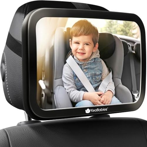 KeaBabies Baby Car Seat Mirror, Wide View, Shatterproof (Matte Black)