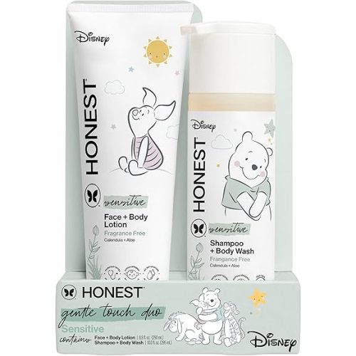 The Honest Company 2-in-1 Cleansing Shampoo + Body Wash and Face + Body Lotion Bundle + Disney Design | Gentle for Baby | Dermatologist Tested | Sensitive Fragrance Free, 18.5 fl oz