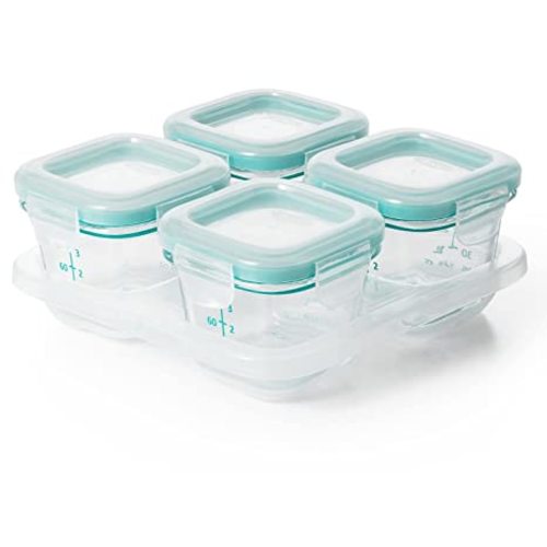 OXO Tot Glass Baby Blocks Food Storage Containers, Teal, 4 oz