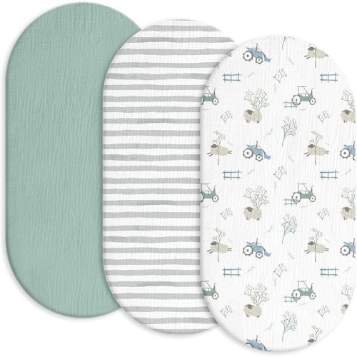 Gllquen Baby Muslin Bassinet Sheets 3pk, Soft Cotton Baby Sheet 33x17