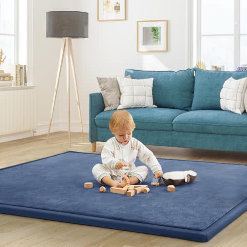ILPEOD Baby Play Mat for Floor Tummy Time Nursery Muscle Mat Area Rug Playroom Rug Tatami 79"x118" Memory Foam 1.3" Thick Crawling For Babies,Toddlers, Infants, Kids,Floor(Blue)
