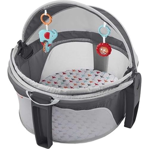 Fisher-Price Portable Bassinet On-The-Go Baby Dome, Travel Play Space with Developmental Newborn Toys & Canopy, Arrows Away