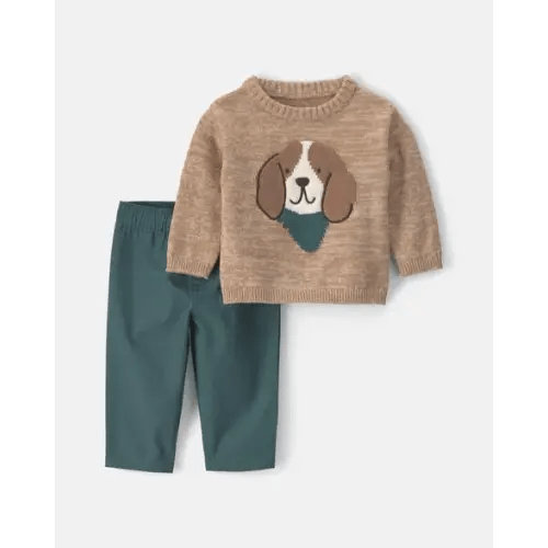 Baby Boy 2-Piece Dog Sweater Top & Pant Set - Brown/Green | Carter's