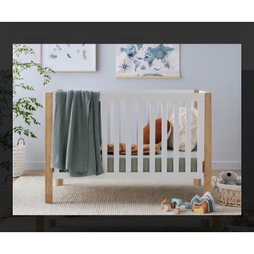 Aster Hardwood Convertible Baby Cot | White & Natural