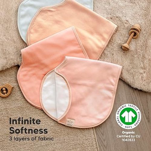 KeaBabies 4-Pack Baby Burp Cloths Baby Girl, Boy - Organic Cotton Burp Cloth, Extra Large, Absorbent, Soft Burping Cloths & Bibs Set for Babies, Newborn Burp Clothes, Thick Burp Rags (Flora Dew)