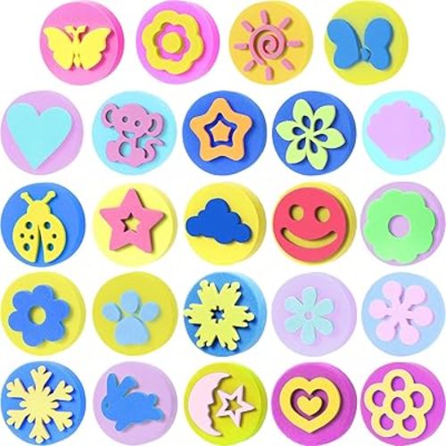 Outus 48 Pcs EVA Sponge Stamps for Painting Foam Stamper Double-Side Sponge Stamper for Kids Toddlers Early Learning and Crafts DIY, Assorted Shapes