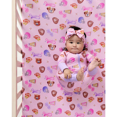 Team Spirit Pink Fitted Crib Sheet | Little Sleepies
