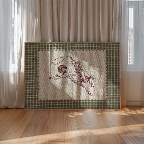 Vintage Striped Cowboy Rodeo Print, Western Wall Art, Giddy Up Horse Print, Aesthetic Retro Poster For Bedroom, Nursery, Or Living Room Wall Art, Modern Wall Decor, 24x36 UNFRAMED