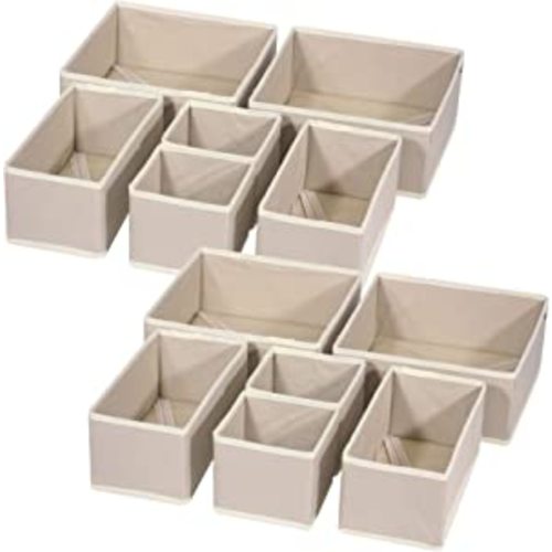 Amazon.com: DIOMMELL 12 Pack Foldable Cloth Storage Box Closet Dresser Drawer Organizer Fabric Baskets Bins Containers Divider for Clothes Underwear Bras Socks Lingerie Clothing, Beige 444 : Home & Kitchen