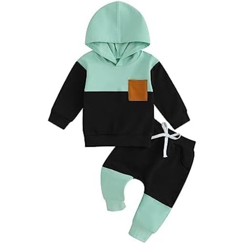Toddler Baby Boy Clothes Set Long Sleeve Contrast Color Hooded Tops Elastic Pants Cute Infant Newborn Fall Winter Outfit