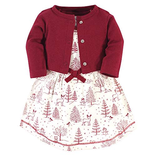 Touched by Nature Infant Toddler Girls Organic Cotton Dress and Cardigan, Rainbows Sunshine