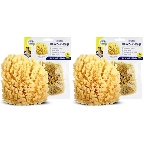 Baby Buddy Natural Yellow Sea Sponge, Newborn Bath Time Essential, Soft and Gentle for Tender Skin, Hypoallergenic and Biodegradable, 2 Pack