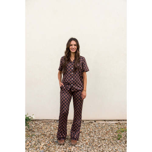 BLACK + BROWN CHECKER | WOMEN'S BUTTON UP SHORT SLEEVE SET