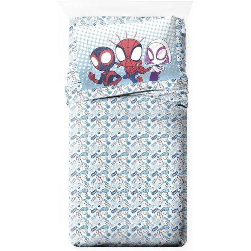 Jay Franco Kids Sheet Set with Fitted, Flat Sheets & Pillow Cover - Ultra-Soft Bedding with Pillowcase for Room Decor, Multi - Spidey & Friends, 3 Piece Toddler