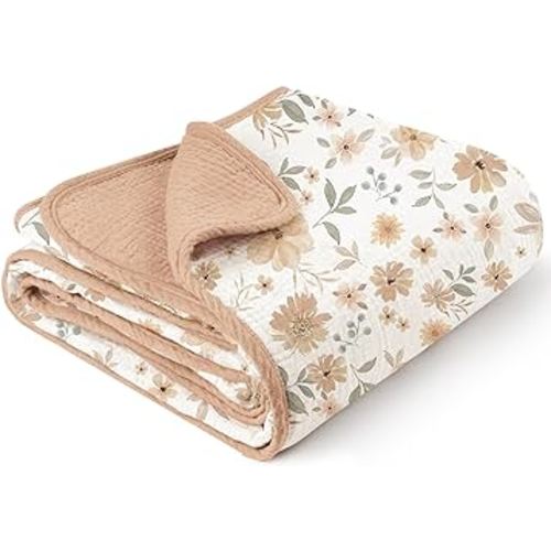Konssy Muslin Baby Blankets for Girls Boys, 100% Cotton Crib Blanket for Infant Toddler, Super Soft and Lightweight Nursery Swaddling Wrap 40"x36" (Flourish)