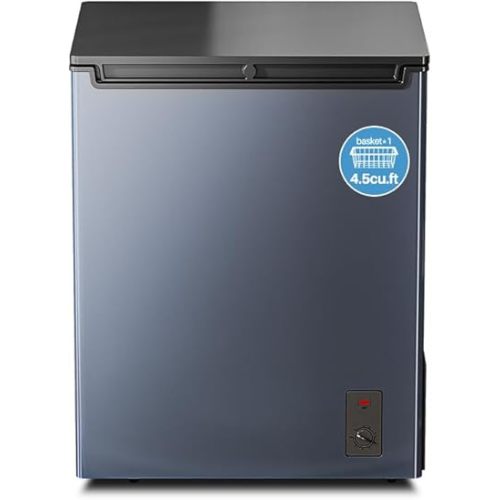 4.5 Cu. Ft. Chest Freezer, Top Door, Metal, Freestanding with Removable Basket, for Home Kitchen Office (BLACK, 4.5Cu.ft)