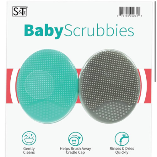 S&T INC. Exfoliating and Massaging Cradle Cap Bath Brushes for Baby, Silicone - 2 Inch x 2.5 Inch, Grey and Teal, 2 Pack