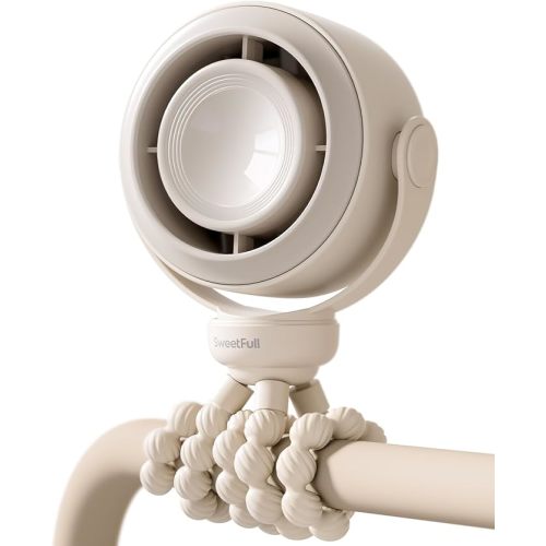 SWEETFULL Ventilador portátil para cochecito, ventilador de bebé a prueba de pellizcos, batería de 10 horas, mini ventilador silencioso de 5 velocidades, recargable por USB-C con pantalla LED para