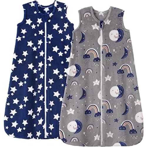 Fleece Baby Sleep Sack 0-6 Months 2.0 Tog Baby Wearable Blanket with 2-Way Zipper Warm Sleeping Sack for Infant Newborn - Small Blue Grey Pentagram
