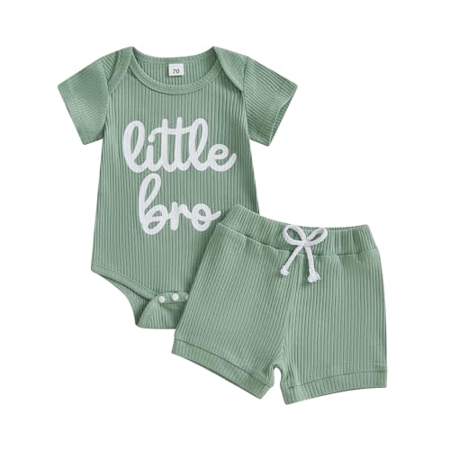 POZMTIORE Newborn Infant Baby Boy Summer Outfit Little Bro Letter Print Stripes Romper Shorts Set 2Pcs Clothes Set 3 6 12 18M