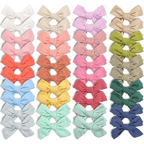 CÉLLOT 40 Pieces Girls Hair Bows Linen Fabric Bows Alligator Clips Hair Accessories for Little Girls Toddlers Kids and Teens