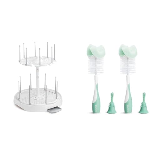 Munchkin High Capacity Baby Bottle Drying Rack and 2-Pack Sponge Bottle Brushes, White