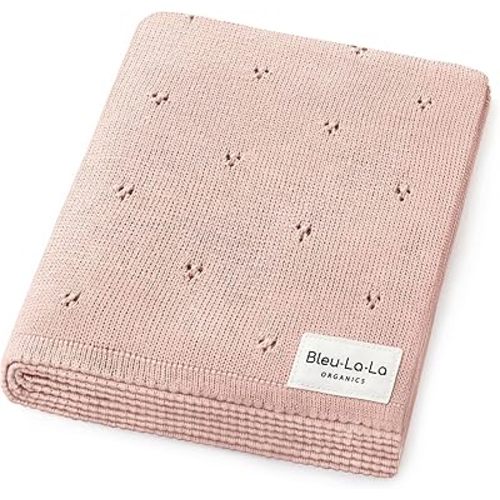 Organic Pointelle Receiving Swaddle Blanket for Girls - 100% Luxury Organic Soft Cotton Knit Warm Cozy Cuddle Stroller Blanket for Newborns, Infants, & Toddlers (Ballet Slippers)