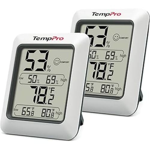 TempPro TP50 2 Pieces Digital Hygrometer Indoor Thermometer Room Thermometer and Humidity Gauge with Temperature Humidity Monitor(Previously ThermoPro)