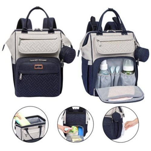 BabbleRoo Diaper Bag Backpack: Ultimate Baby Bag, Versatile Baby Diaper Bag for Modern Parents, Stone Gray & Blue, 1 pc