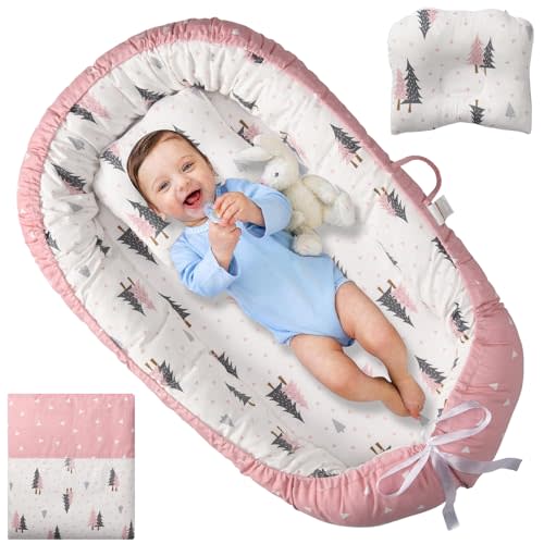 Totsi Baby Lounger with Pillow & Blanket | Ultra-Soft Baby Nest | Machine Washable Infant Lounger 0-24 Months | Adjustable Infant Nest for Travel | Baby Nest for Newborn