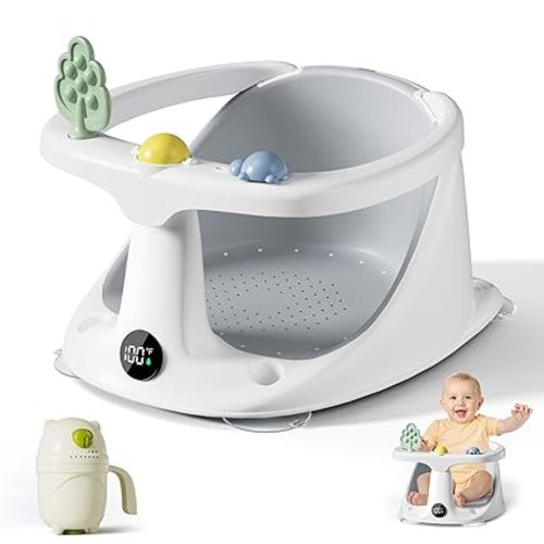 Baby Bath Seat | Bath Seats for Babies Sitting Up with Rinse Cup,Bath Seats for Babies 6 Months & Up,Non-Slip, Infant Bath Essentials,Gray