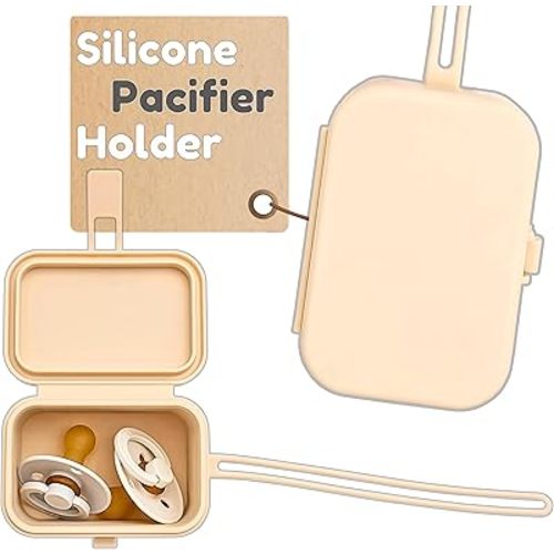 Silicone Pacifier Case - Hygienic Sealed Closure, One-Piece Easy-to-Clean Design,100% Food-Grade, BPA-Free Baby Pacifier Holder Case, Binky Holder, Attach to Any Diaper Bag or Stroller - Baby’s Aid