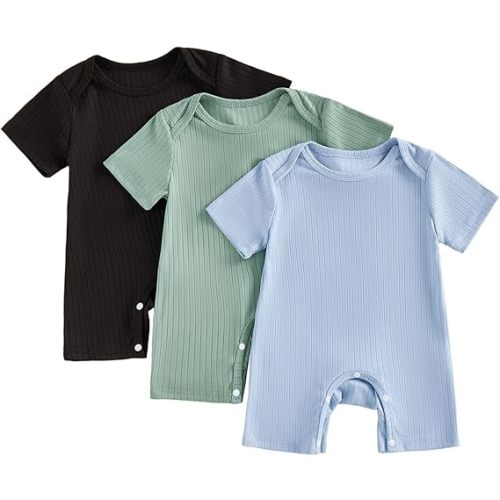 Amnnchya Baby Boys Girls Clothes Newborn 3-pack Romper Solid Short Sleeve One Piece Jumpsuit Infant Summer Spring Outfits