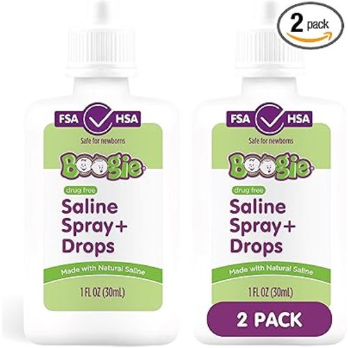 Boogie Baby Saline Nasal Spray and Drops, Allergy Relief, Nasal Spray Decongestant, FSA/HSA Eligible, Made with Natural Saline, 1 Ounce (Pack of 2)