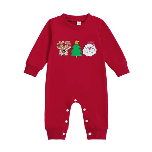 FYDUU Baby Boy Girl Christmas Outfit Boys Romper Jumpsuit Xmas Embroidery Long Sleeve One-Piece Outfit Cute Red Holiday Playwear 0-3 Months