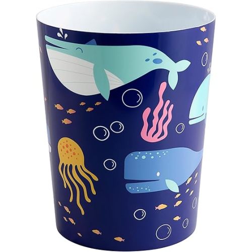 Allure Home Creation Whales Plastic Wastebasket Compact Size 1.50 Gallons