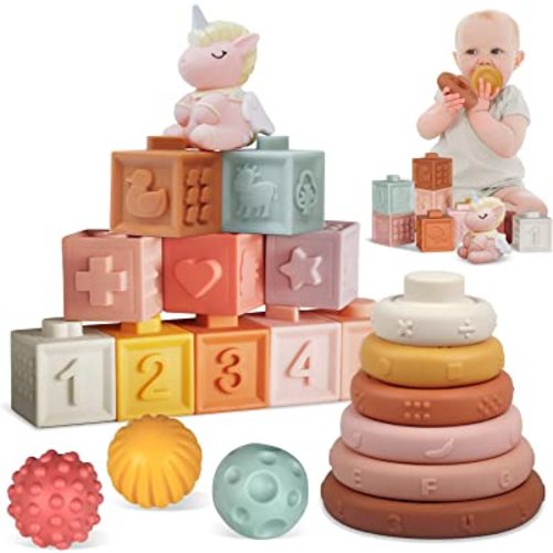 Amazon.com: IFLOVE Baby Toys 6 to 12 Months,Montessori Toys for Infant,3 in 1 Soft Stacking Building Blocks Rings Balls Sets with Unicorn Toy,Toddlers Sensory Learning Teething Shower Gifts for 6 12 18 Months : Toys & Games